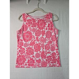 TALBOTS Women's M Petite Floral Sleeveless Tank Summer Top Pink White Stretch